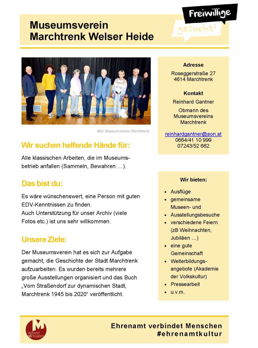Freiwillige gesucht - Museumsverein Marchtrenk Welser Heider