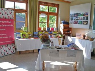 Der Infostand des Verbundes Oberösterreichischer Museen