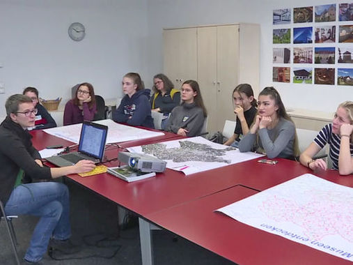 Elisabeth Kreuzwieser und Christian Hemmers beim Workshop "Oberösterreichs Museen entdecken" im Rahmen des GIS-Day 2018