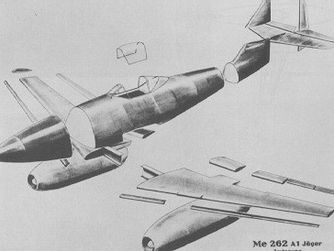 Modellzeichnung des Jägers ME 262, für den Flugzeugteile im Stollen von St. Georgen an der Gusen hergestellt wurden