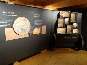 Blick in die Ausstellung "Gutshöfe in Noricum" - Römermuseum Altheim