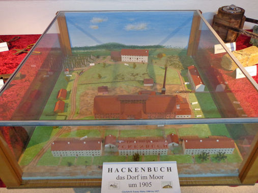 Modell der Siedlung Hackenbuch und Glasfabrik Emmy-Hütte um 1905.