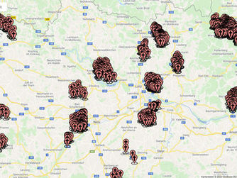Screenshot mit einer Kartenansicht der Datenbank: Rund 1500 Kleindenkmäler aus 24 Gemeinden sind in der Datenbank bereits erfasst.